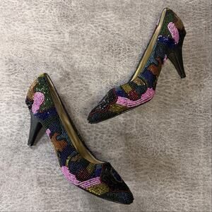 Beaded Geometric Multicolor Heels
